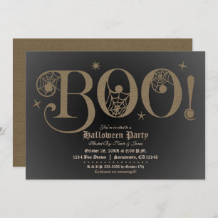 BOO Brown Rustic Elegant Halloween Costume Party Kaart
