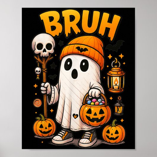 Boo Bruh Ghost Halloween Schattigee Ghost Trick or Poster (Voorkant)