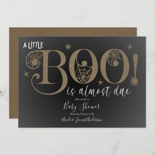 BOO Bruin Rustic Elegant Baby shower Kaart (Voorkant / Achterkant)