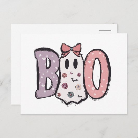 BOO Bubble letters Ghost & Pastel Halloween Feestdagenkaart (Voorkant / Achterkant)