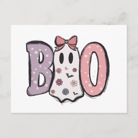 BOO Bubble letters Ghost & Pastel Halloween Feestdagenkaart (Voorkant)