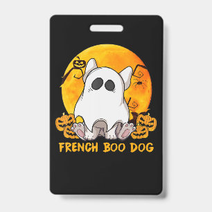 Boo Bulldog met pompoen spin en maan Badge