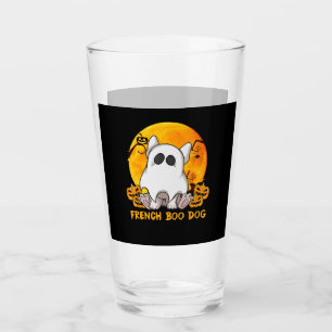 Boo Bulldog met pompoen spin en maan Glas