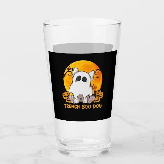 Boo Bulldog met pompoen spin en maan Glas (Voorkant)