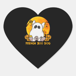 Boo Bulldog met pompoen spin en maan Hart Sticker