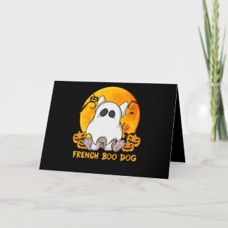 Boo Bulldog met pompoen spin en maan Kaart