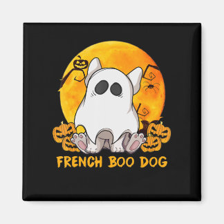 Boo Bulldog met pompoen spin en maan Magneet