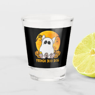 Boo Bulldog met pompoen spin en maan Shot Glas