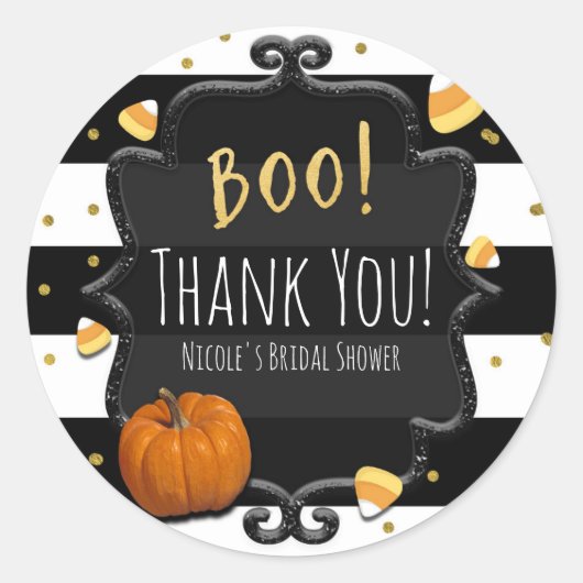 Boo! Candy Corn Halloween-feest cadeaustickers Ronde Sticker (Voorkant)