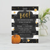 BOO! Candy Corn & Sinaas Pompoen Halloween Kaart (Staand voorkant)