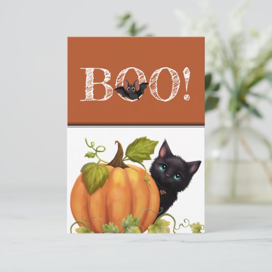 Boo Cat Halloween Flat Card Bedankkaart (Staand voorkant)