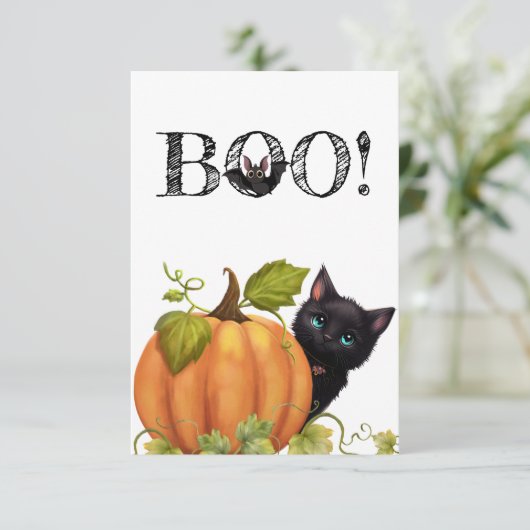 Boo Cat Halloween Flat Card Bedankkaart (Staand voorkant)