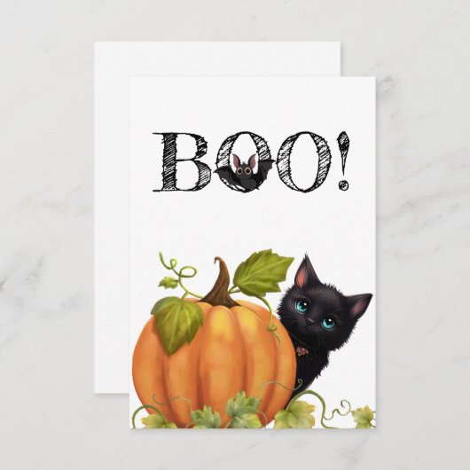 Boo Cat Halloween Flat Card Bedankkaart (Voorkant / Achterkant)