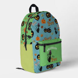 Boo Cat Halloween Patroon Gepersonaliseerde naam Bedrukte Rugzak
