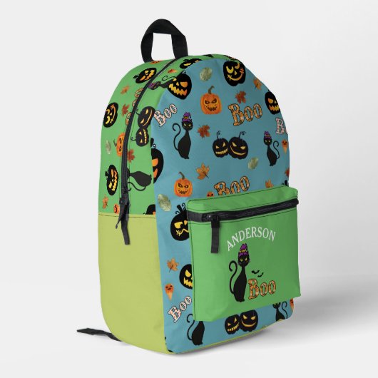 Boo Cat Halloween Patroon Gepersonaliseerde naam Bedrukte Rugzak (Achterkant Hoek Links)