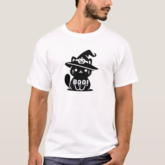 BOO Cat Halloween T-Shirt | Cute Spooky Typography (Voorkant)