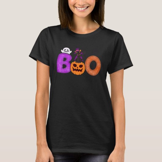 Boo Cat Pumpkin Halloween Ghost Costume Leopard T-shirt (Voorkant)