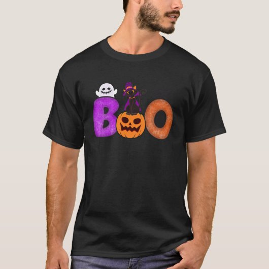 Boo Cat Pumpkin Halloween Ghost Costume Leopard T-shirt (Voorkant)
