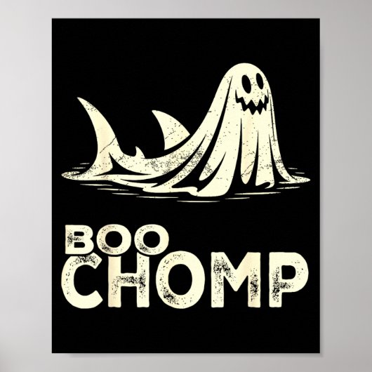 Boo chomp – grappige geest haai halloween retro poster (Voorkant)