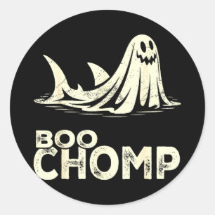 Boo chomp – grappige spookhaai halloween retro ronde sticker