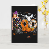 Boo Creepy Owl Pumpkin Ghost Halloween Men Women K Kaart (Gele Bloem)
