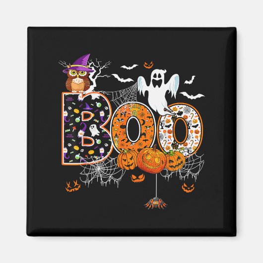 Boo Creepy Owl Pumpkin Ghost Halloween Men Women K Magneet (Voorkant)