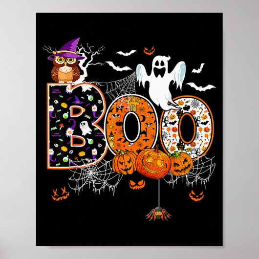 Boo Creepy Owl Pumpkin Ghost Halloween Men Women K Poster (Voorkant)