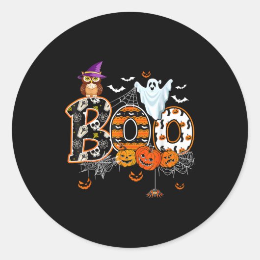Boo Creepy Owl Pumpkin Ghost Halloween Men Women K Ronde Sticker (Voorkant)