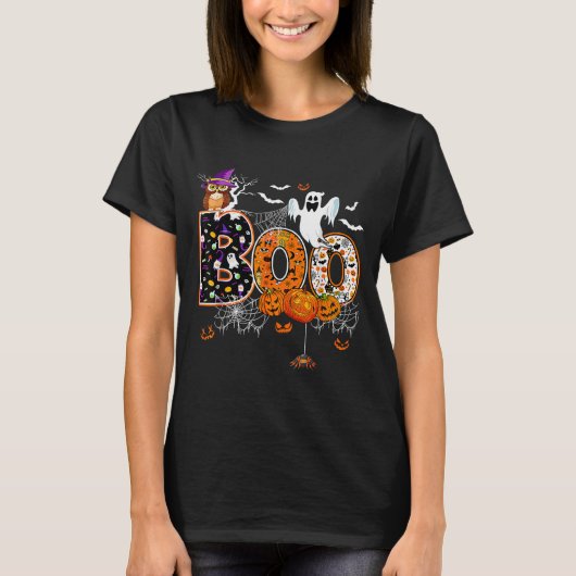 Boo Creepy Owl Pumpkin Ghost Halloween Men Women K T-shirt (Voorkant)