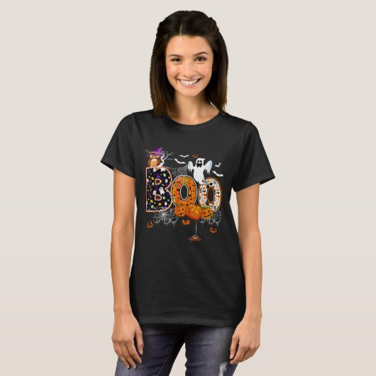 Boo Creepy Owl Pumpkin Ghost Halloween Men Women K T-shirt (Voorkant volledig)