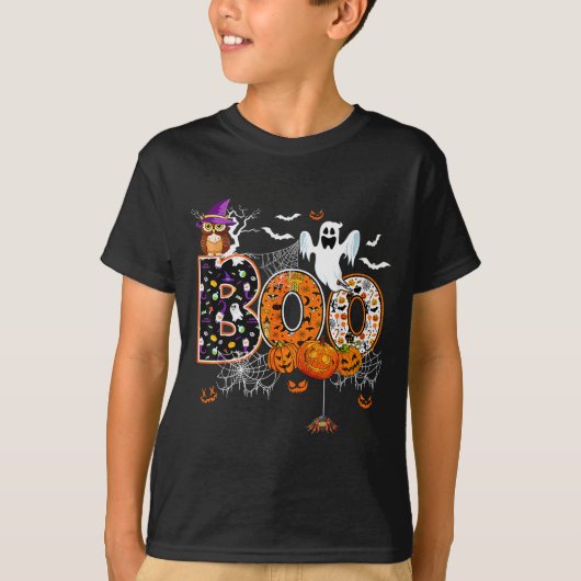 Boo Creepy Owl Pumpkin Ghost Halloween Men Women K T-shirt (Voorkant)