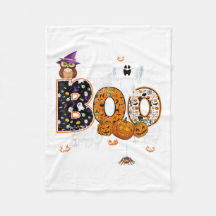 Boo Creepy Uil Pumpkin Ghost Halloween Mannen Vrou Fleece Deken