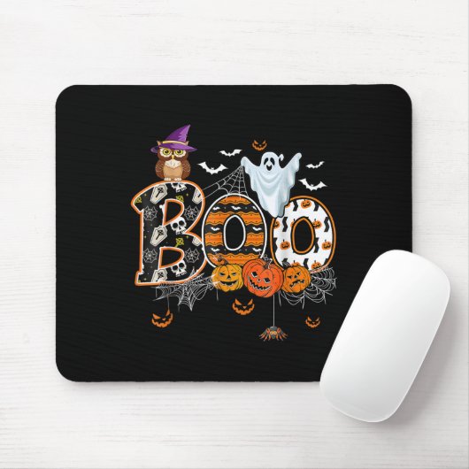 Boo Creepy Uil Pumpkin Ghost Halloween Mannen Vrou Muismat (Met muis)