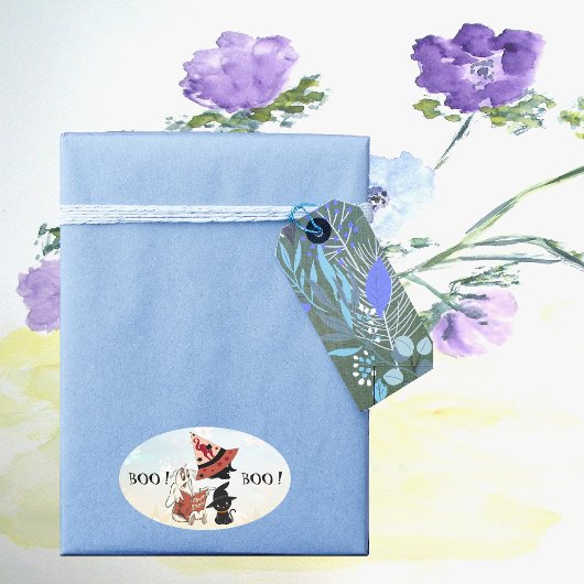 Boo Crew Black Cat Witch Pet Ghost Story Boek Scha Ovale Sticker