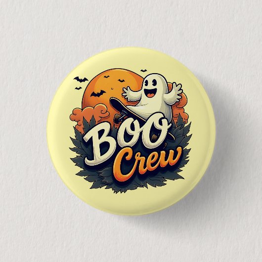 "Boo Crew" Cheerful Ghost Button (Voorkant)