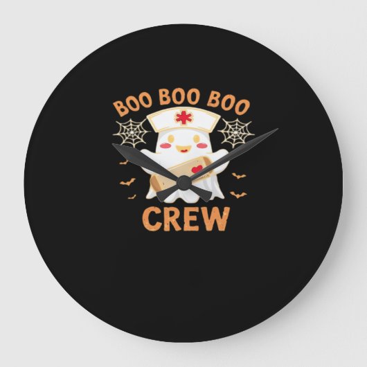 Boo Crew Funny Ghost Spooky Halloween Nurse T-Shir Grote Klok (Voorkant)