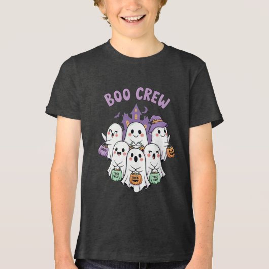Boo Crew Ghosts tijdens Halloween Tri-Blend Shirt (Voorkant)