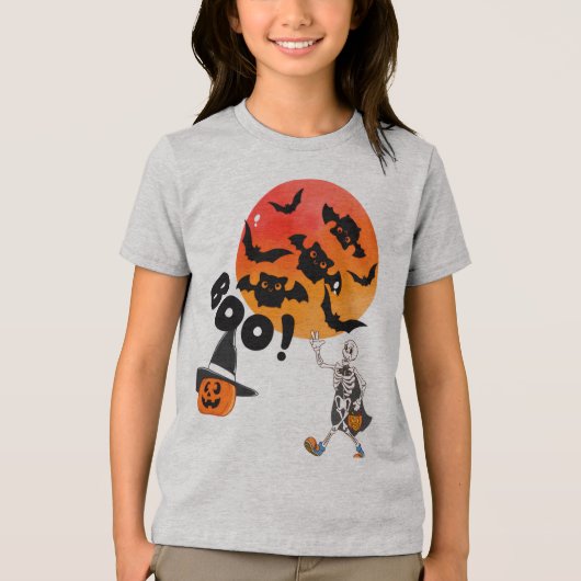 Boo Crew Halloween Kids T-Shirt with Skeleton, Bat (Voorkant)