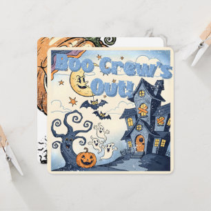Boo Crew is eruit! Vintage Halloween-illustratie Kaart