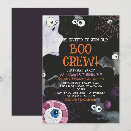 Boo Crew Leuke Kinder Halloween Verjaardagsfeest Kaart (Voorkant / Achterkant)
