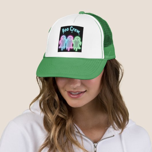 Boo Crew Neon Ghosts Halloween Trucker Hat Pet (In situ)