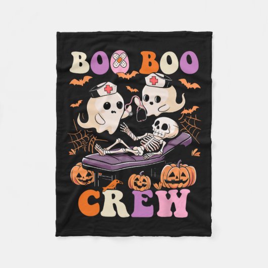 Boo Crew Nurse Halloween Ghost Skeleton Nurses Run Fleece Deken (Voorkant)