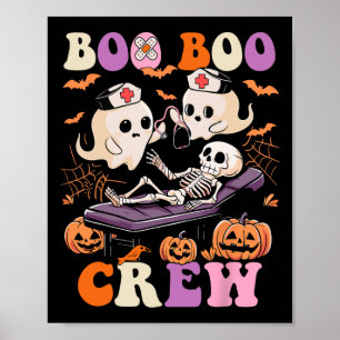 Boo Crew Nurse Halloween Ghost Skeleton Nurses Run Poster