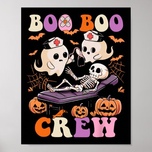 Boo Crew Nurse Halloween Ghost Skeleton Nurses Run Poster (Voorkant)