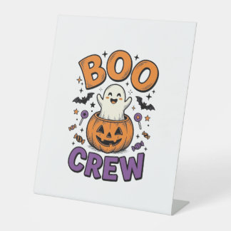 Boo Crew Schattig Geest Pompoen Halloween Shirt On Reclamebord Met Voetstuk