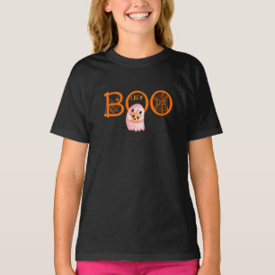 Boo Crew Sinaasappel Zwart Spiderweb Halloween Gho T-shirt