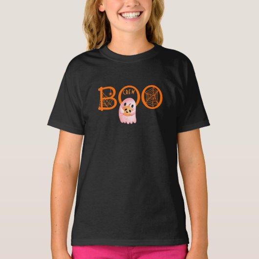 Boo Crew Sinaasappel Zwart Spiderweb Halloween Gho T-shirt (Voorkant)