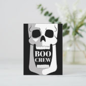 Boo Crew Skull Halloween Zwart-wit Spooky Briefkaart (Staand voorkant)