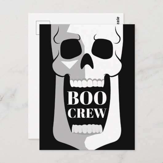 Boo Crew Skull Halloween Zwart-wit Spooky Briefkaart (Voorkant / Achterkant)