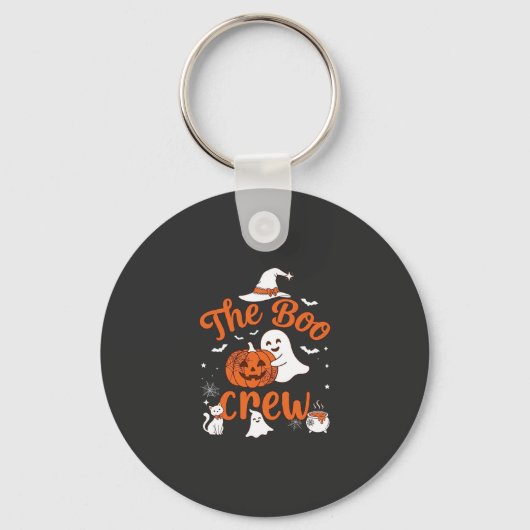 Boo Crew Spook Pompoen Witte Kat Heksenhoed Sleutelhanger (Voorkant)